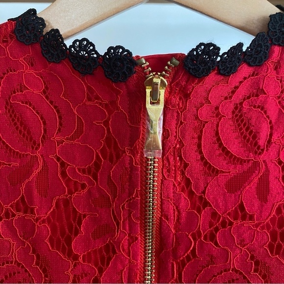 Kate Spade Red Black Lace Ruffle Sleeve Dress - Picture 9 of 12